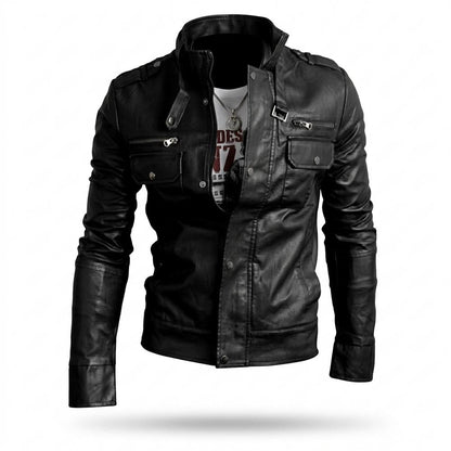 Allsaints Leather - Kigel | Stand-Collar Fitted Leather Jacket Men