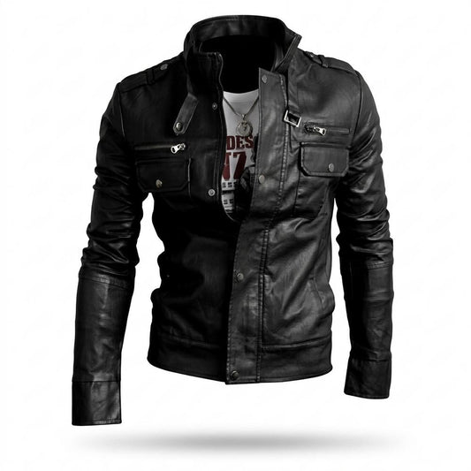 Allsaints Leather - Kigel | Stand-Collar Fitted Leather Jacket Men