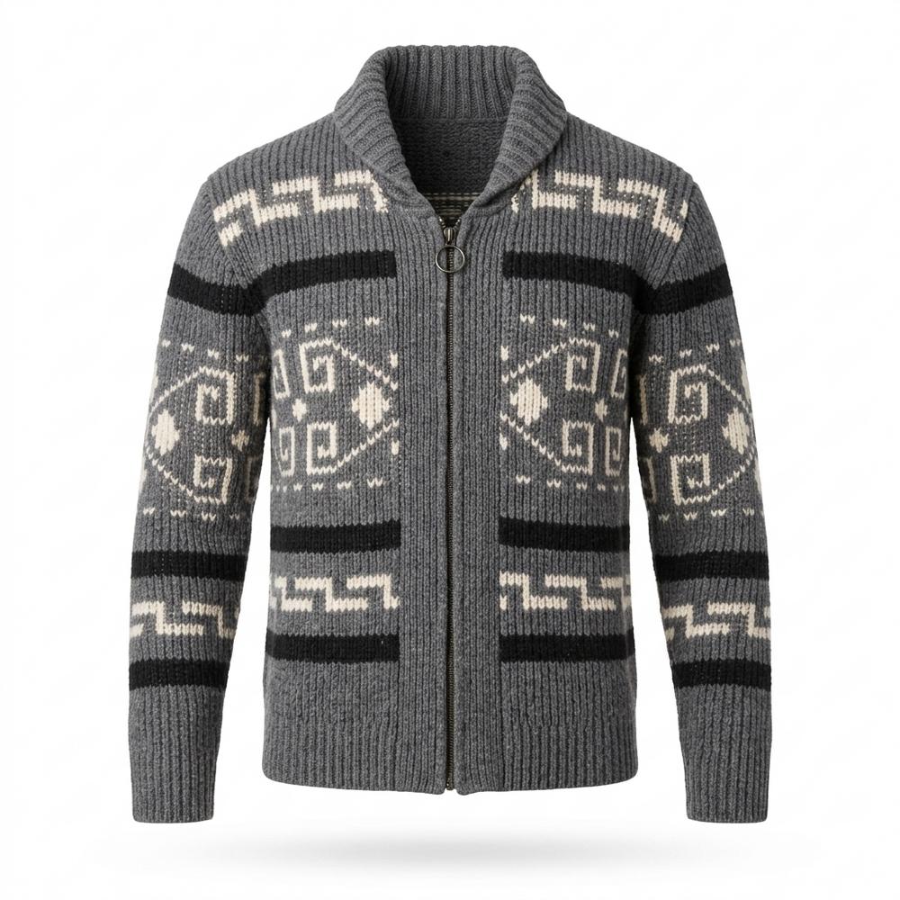 Allsaints Leather - Sezan | Zip-Front Patterned Knit Cardigan Men