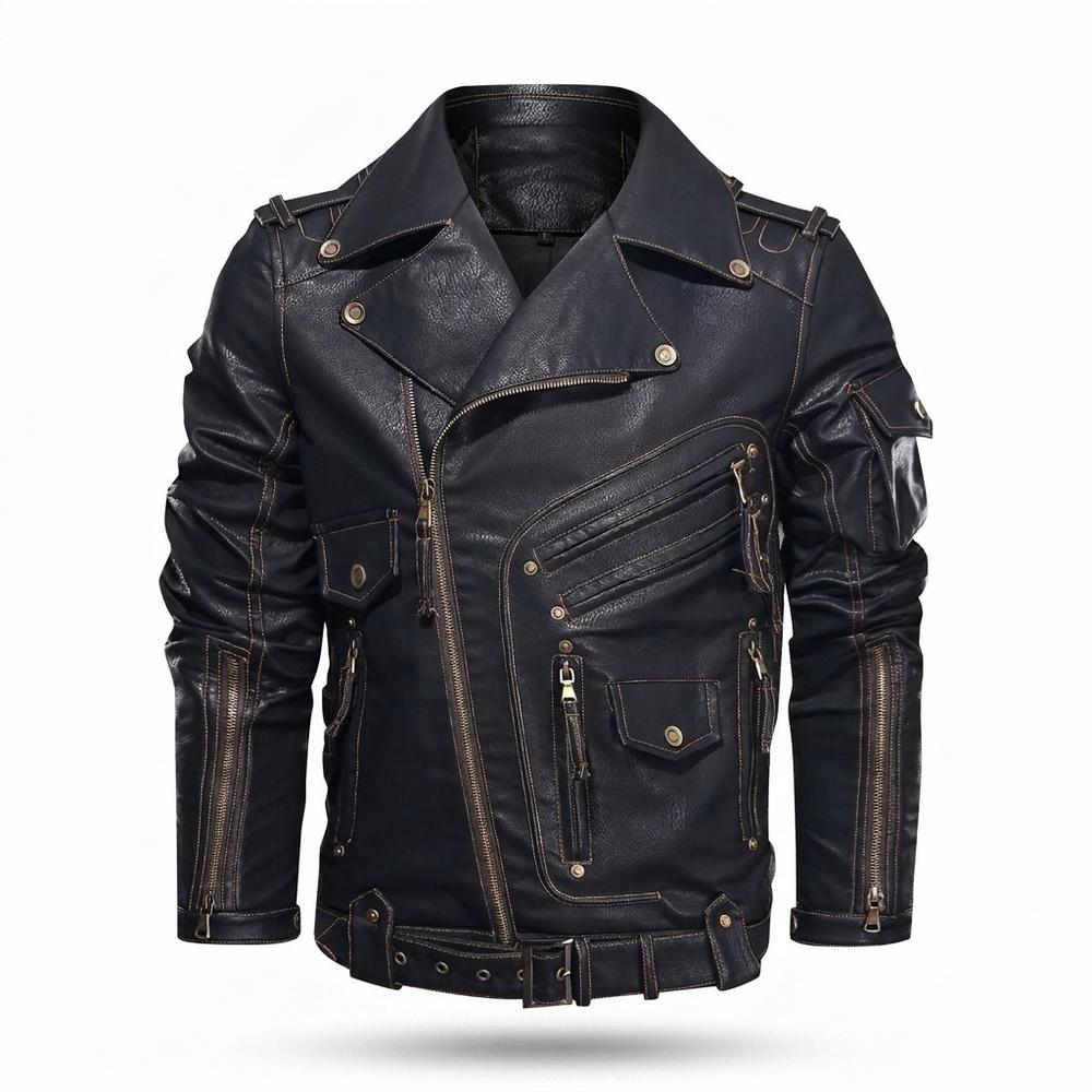 Allsaints Leather - Sevin | Asymmetrical Multi-Pocket Leather Jacket Men
