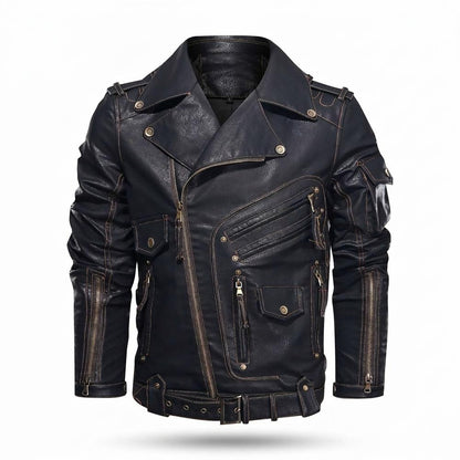 Allsaints Leather - Sevin | Asymmetrical Multi-Pocket Leather Jacket Men