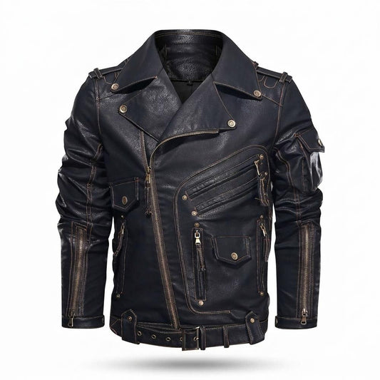 Allsaints Leather - Sevin | Asymmetrical Multi-Pocket Leather Jacket Men