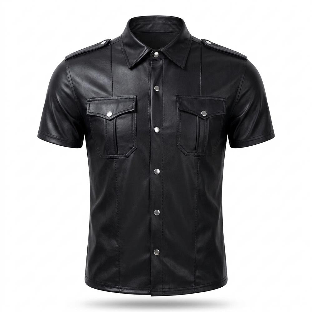 Allsaints Leather - Risol | Faux Leather Short-Sleeved Shirt Men