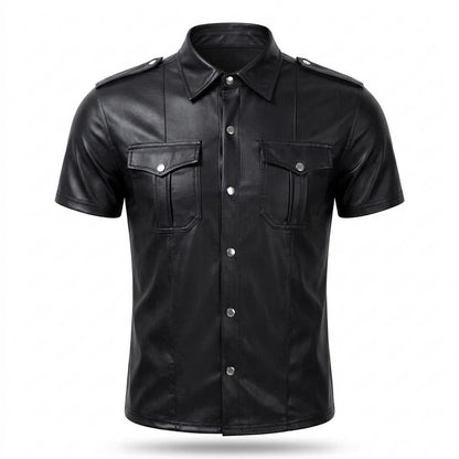 Allsaints Leather - Risol | Faux Leather Short-Sleeved Shirt Men