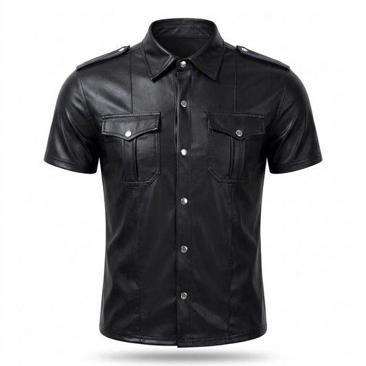 Allsaints Leather - Risol | Faux Leather Short-Sleeved Shirt Men