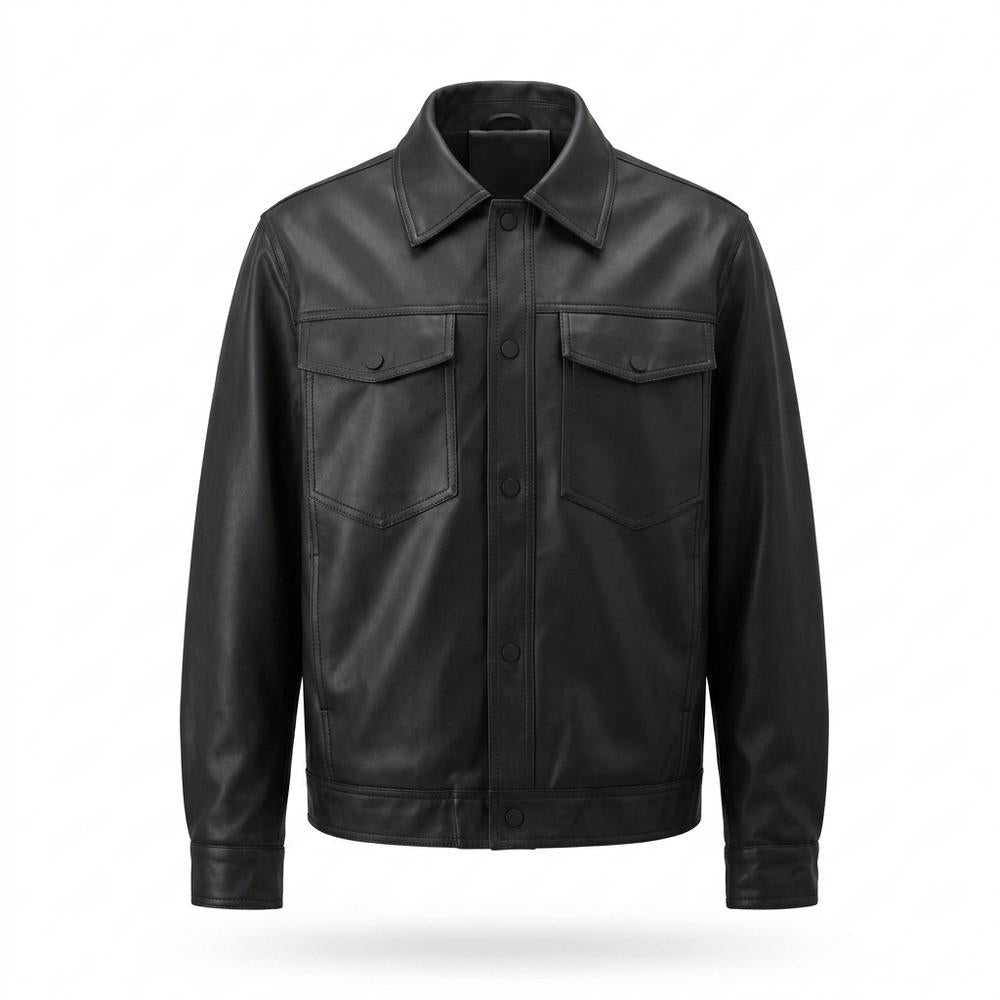 Allsaints Leather - Lekar | Snap-Button Collared Leather Jacket Men