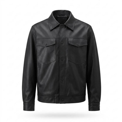 Allsaints Leather - Lekar | Snap-Button Collared Leather Jacket Men