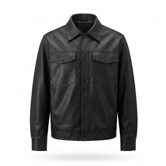 Allsaints Leather - Lekar | Snap-Button Collared Leather Jacket Men
