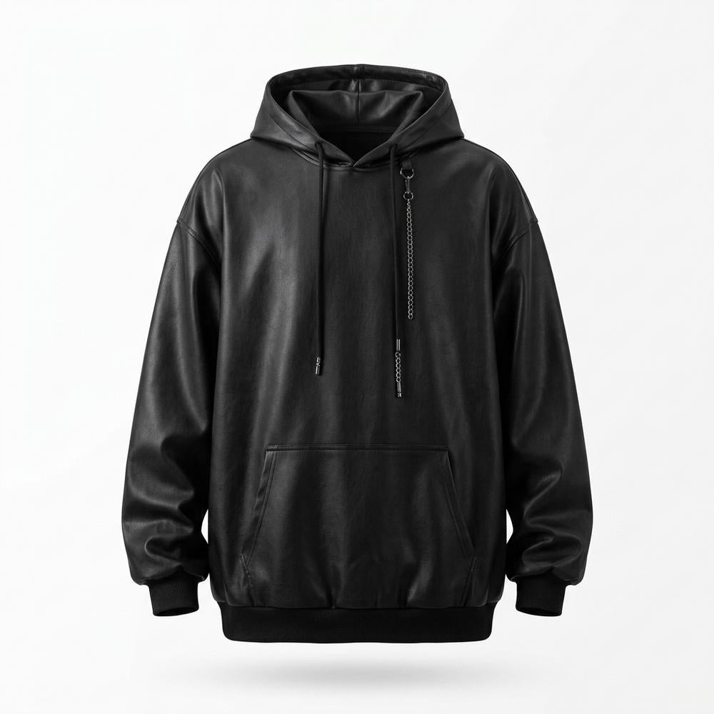 Allsaints Leather - Tikar | Oversized Faux-Leather Hoodie Unisex