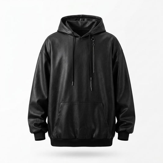 Allsaints Leather - Tikar | Oversized Faux-Leather Hoodie Unisex