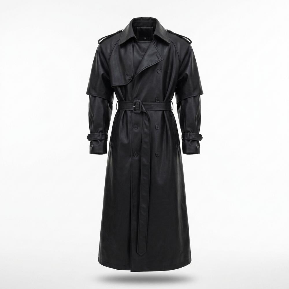 Allsaints Leather - Senav | Double-Breasted Belted Coat Unisex