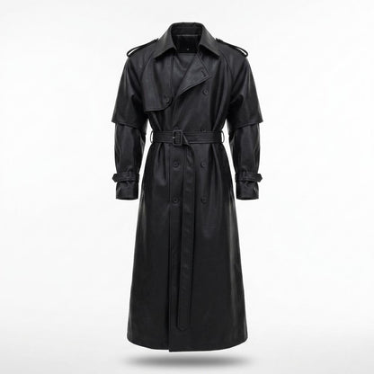 Allsaints Leather - Senav | Double-Breasted Belted Coat Unisex