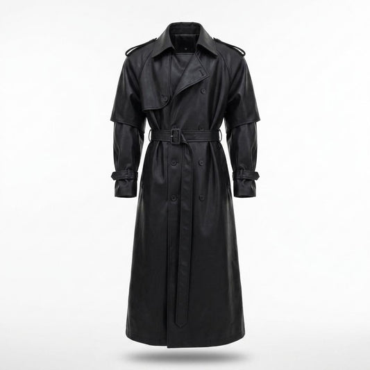 Allsaints Leather - Senav | Double-Breasted Belted Coat Unisex