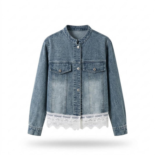 Allsaints Leather - Arnav | Collarless Lace-Trimmed Denim Jacket Women