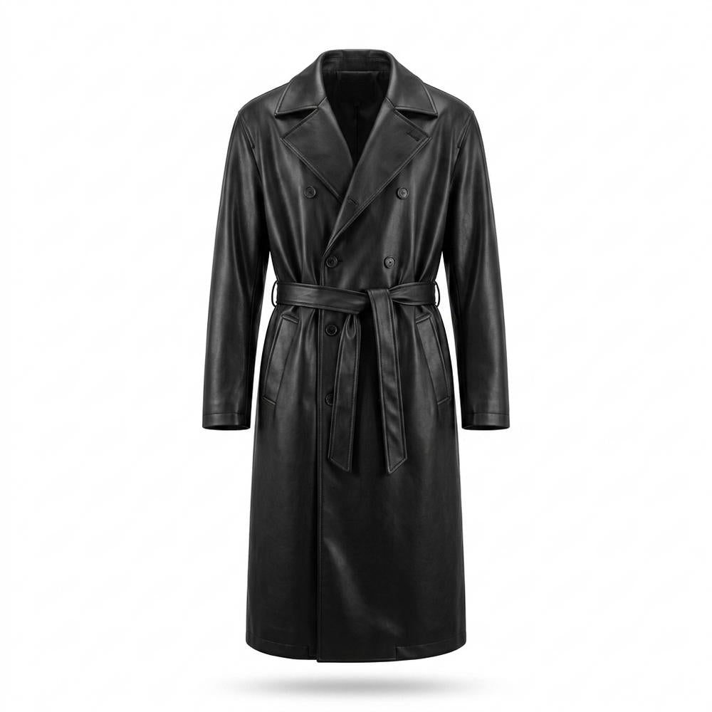 Allsaints Leather - Yenil | Double-Breasted Belted Coat Men