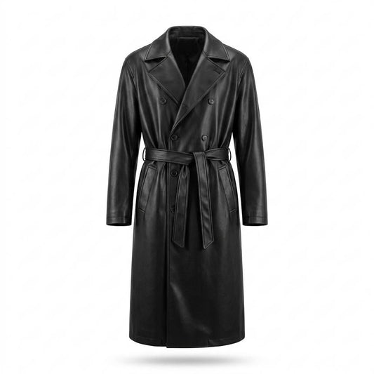 Allsaints Leather - Yenil | Double-Breasted Belted Coat Men