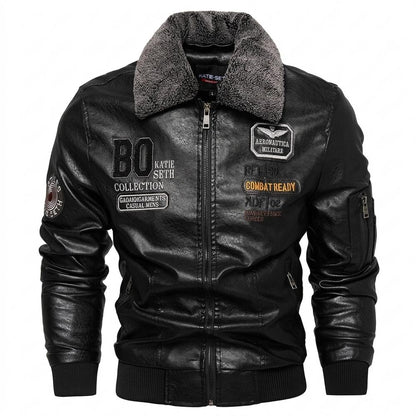 Allsaints Leather - Zamon | Embroidered Shearling-Collar Leather Jacket Men
