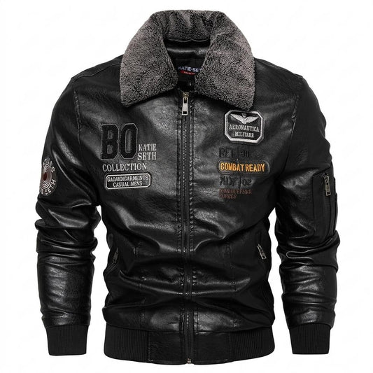 Allsaints Leather - Zamon | Embroidered Shearling-Collar Leather Jacket Men