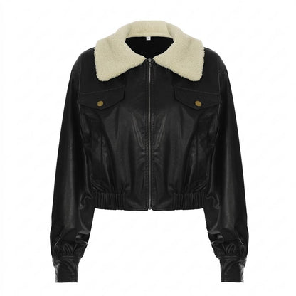 Allsaints Leather - Conor | Shearling-Collar Cropped Leather Jacket Women
