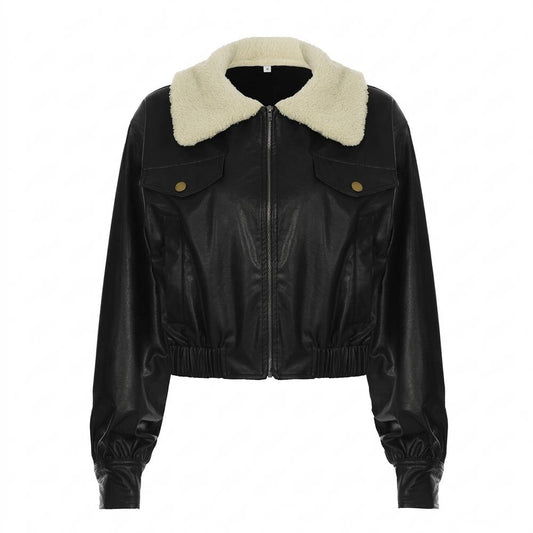 Allsaints Leather - Conor | Shearling-Collar Cropped Leather Jacket Women