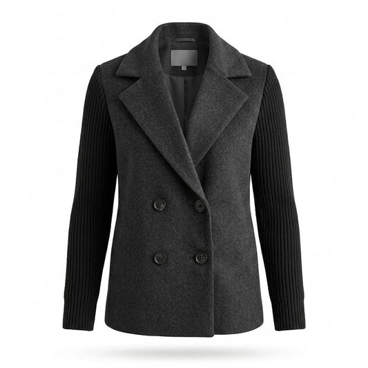 Allsaints Leather - Elkar | Double-Breasted Knit-Sleeve Coat Women