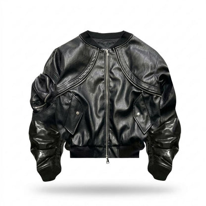 Allsaints Leather - Vural | Ruched Structured Leather Jacket Unisex