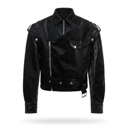 Allsaints Leather - Nufar | Croc-Embossed Asymmetrical Leather Jacket Unisex
