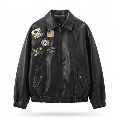 Allsaints Leather - Nivan | Patched Zip-Up Leather Jacket Men