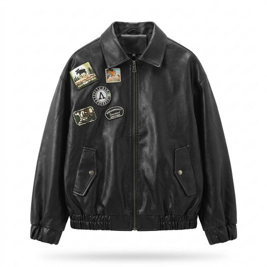 Allsaints Leather - Nivan | Patched Zip-Up Leather Jacket Men