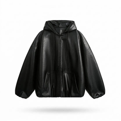 Allsaints Leather - Cozan | Oversized Hooded Leather Jacket Unisex