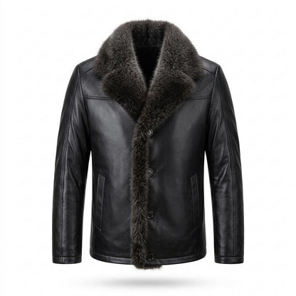 Allsaints Leather - Kaken | Fur-Trimmed Button-Front Leather Jacket Men