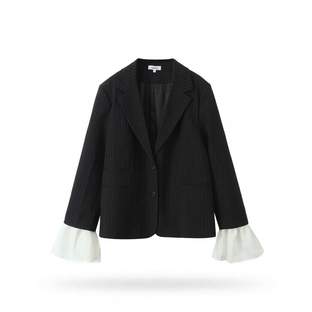 Allsaints Leather - Comel | Pinstriped Ruffle-Cuff Blazer Women