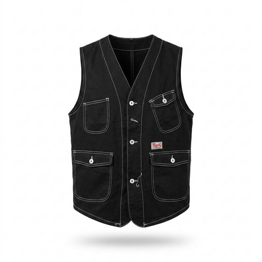 Allsaints Leather - Tadin | Contrast-Stitched Multi-Pocket Vest Men