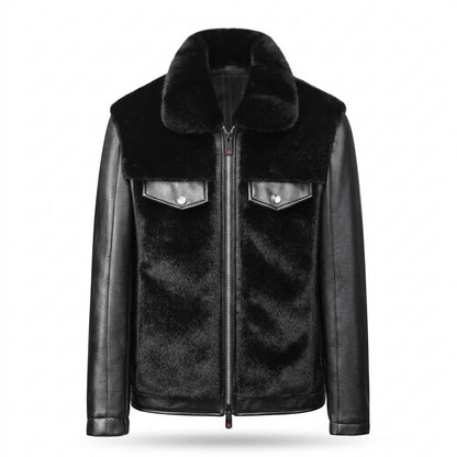 Allsaints Leather - Rilor | Fur-Trimmed Mixed-Material Leather Jacket Men