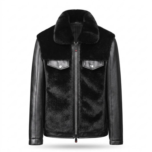 Allsaints Leather - Rilor | Fur-Trimmed Mixed-Material Leather Jacket Men