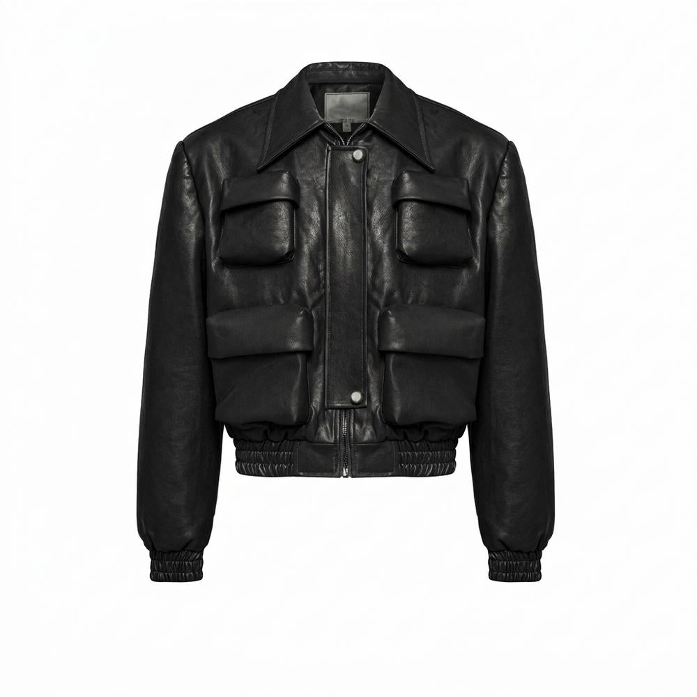 Allsaints Leather - Rilan | Pocketed Smocked Leather Jacket Unisex