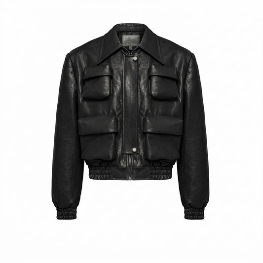 Allsaints Leather - Rilan | Pocketed Smocked Leather Jacket Unisex