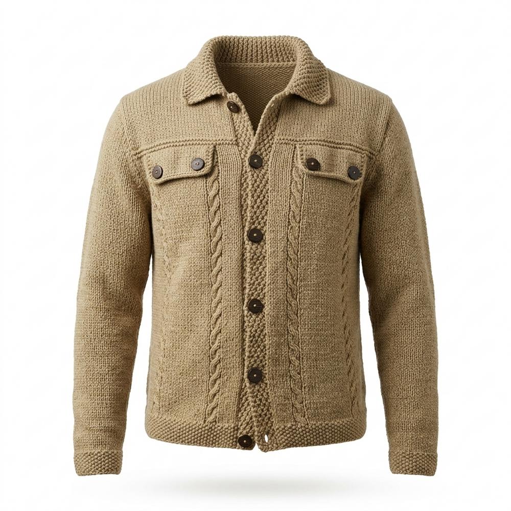 Allsaints Leather - Vaket | Cable-Knit Collared Knit Cardigan Men