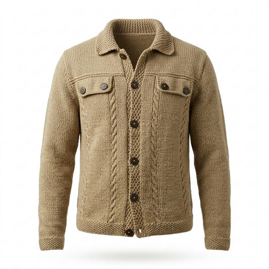 Allsaints Leather - Vaket | Cable-Knit Collared Knit Cardigan Men