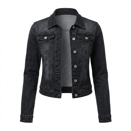 Allsaints Leather - Damer | Washed Black Button-Front Denim Jacket Women