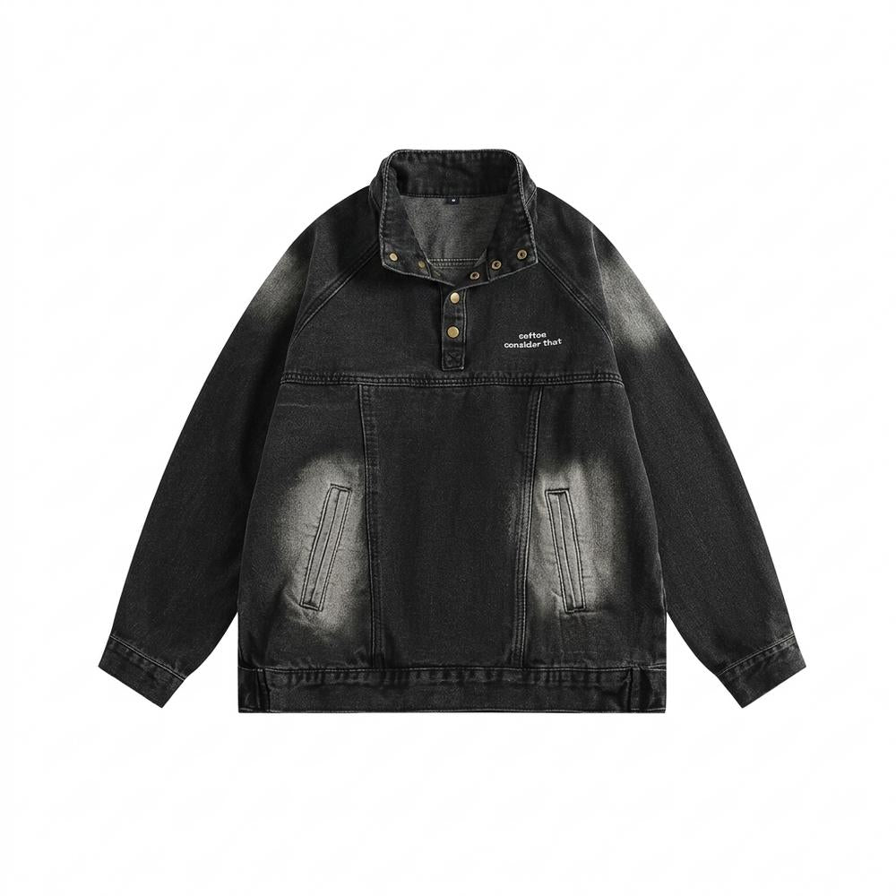 Allsaints Leather - Kadan | Washed High-Collar Denim Jacket Unisex
