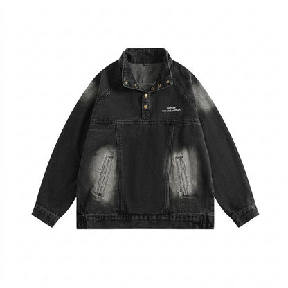 Allsaints Leather - Kadan | Washed High-Collar Denim Jacket Unisex