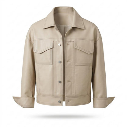 Allsaints Leather - Lirov | Contrast-Stitched Button-Up Jacket Unisex