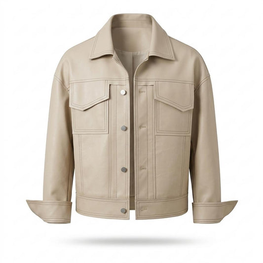 Allsaints Leather - Lirov | Contrast-Stitched Button-Up Jacket Unisex