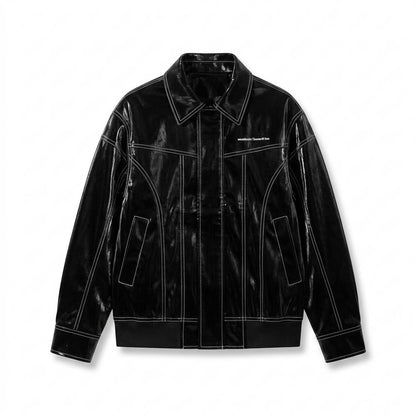 Allsaints Leather - Duzil | Glossy Contrast-Stitched Leather Jacket Unisex