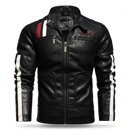 Allsaints Leather - Vasen | Striped Zippered Leather Jacket Men