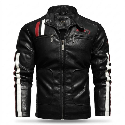 Allsaints Leather - Vasen | Striped Zippered Leather Jacket Men