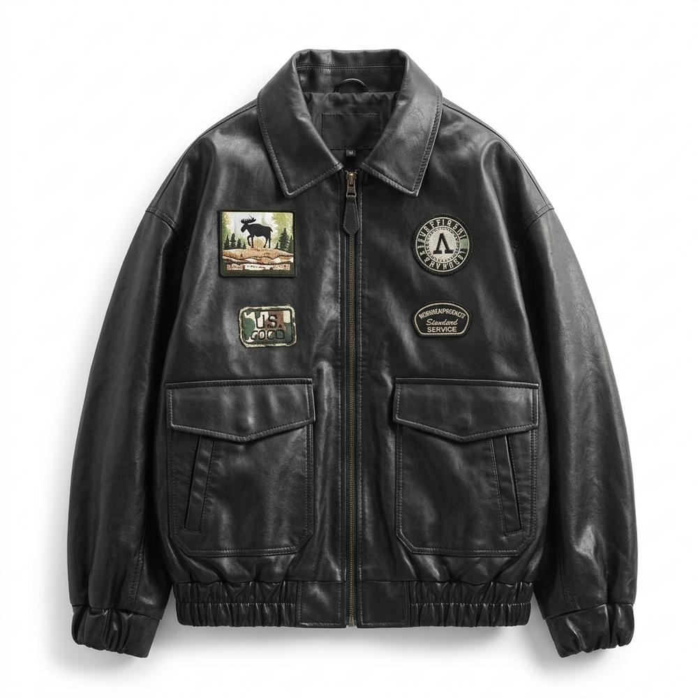 Allsaints Leather - Sazan | Patched Zip-Up Leather Jacket Men