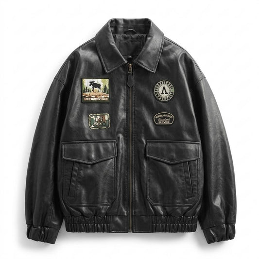Allsaints Leather - Sazan | Patched Zip-Up Leather Jacket Men
