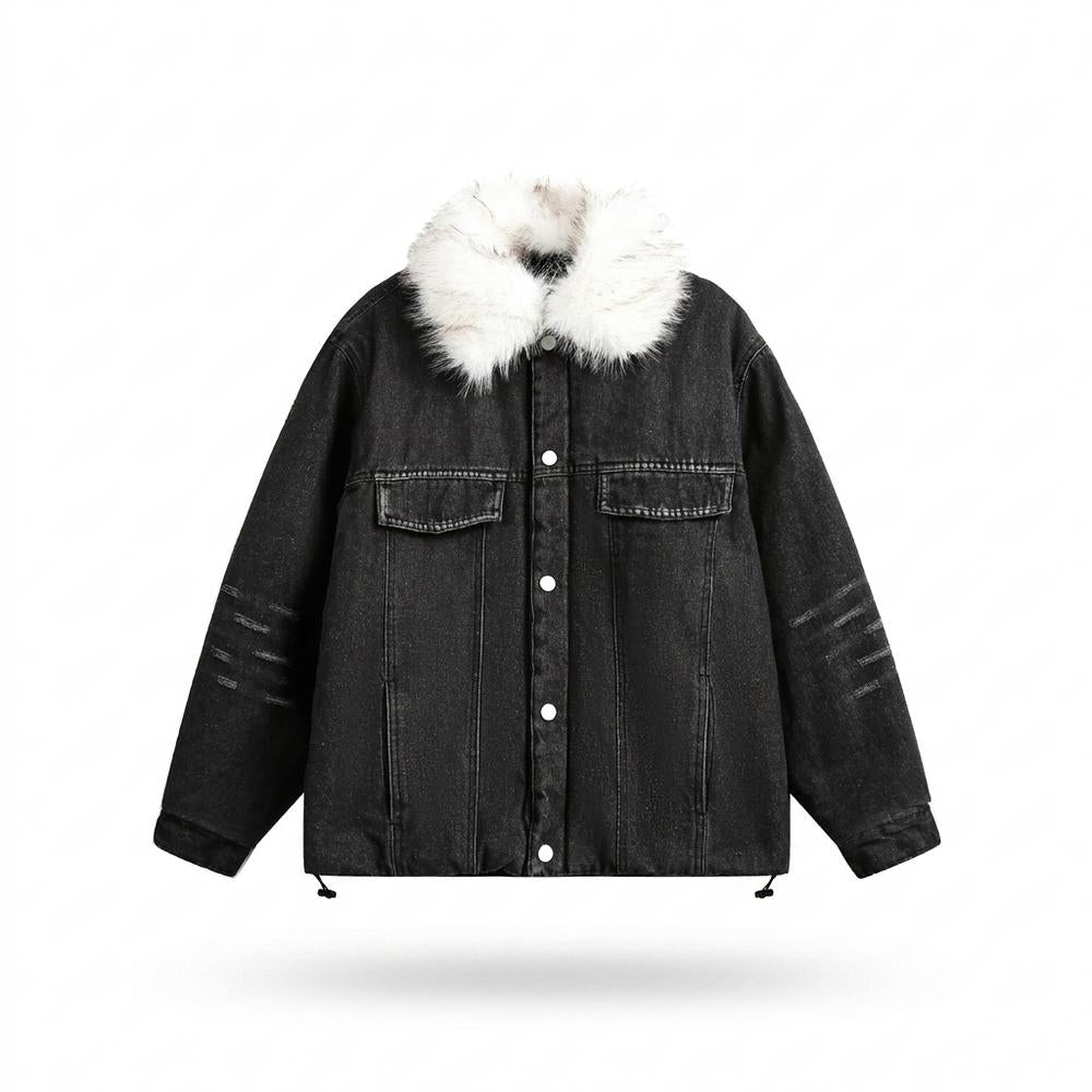 Allsaints Leather - Artor | Fur-Collar Washed Denim Jacket Unisex